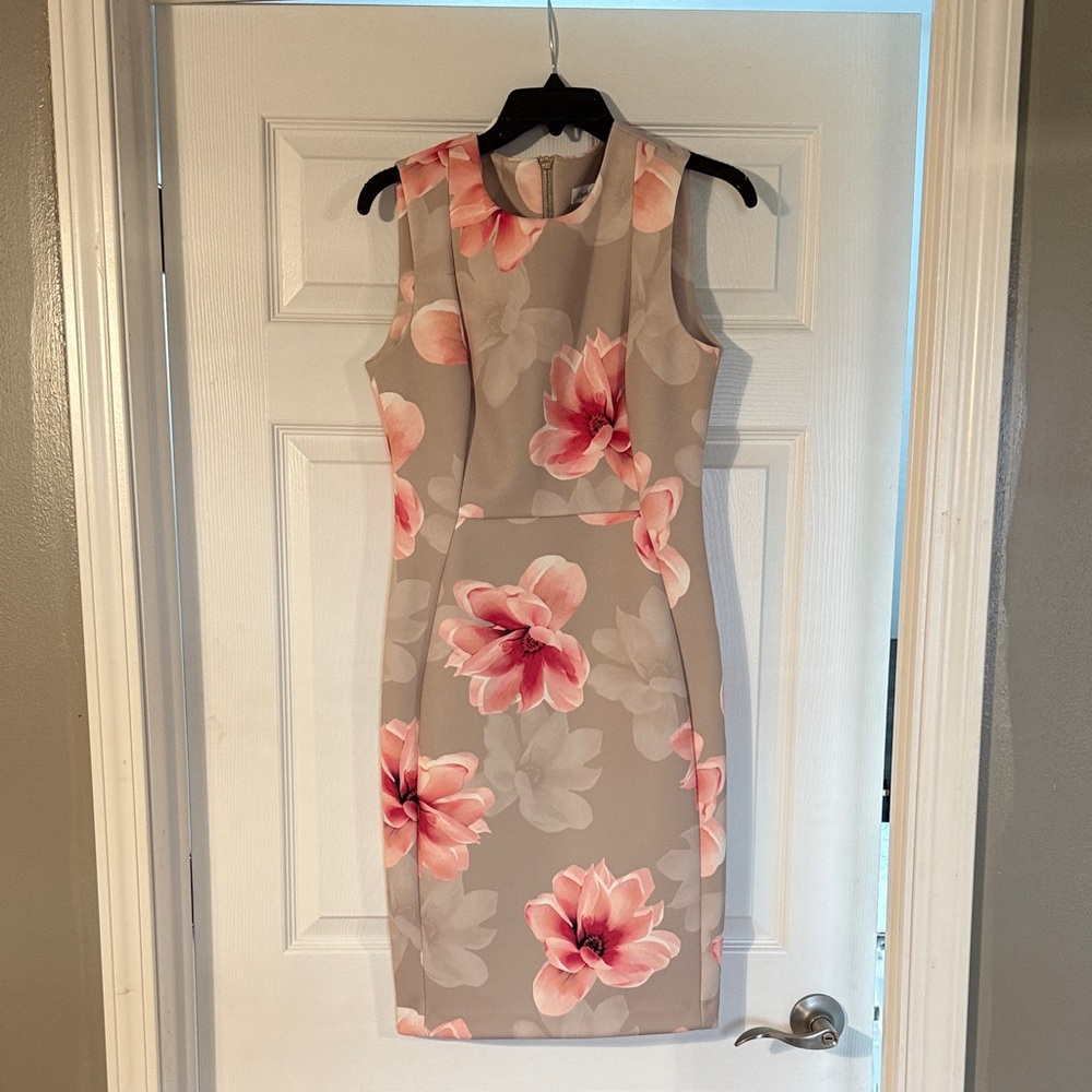 Calvin Klein Pink and Gray Floral Midi Dress